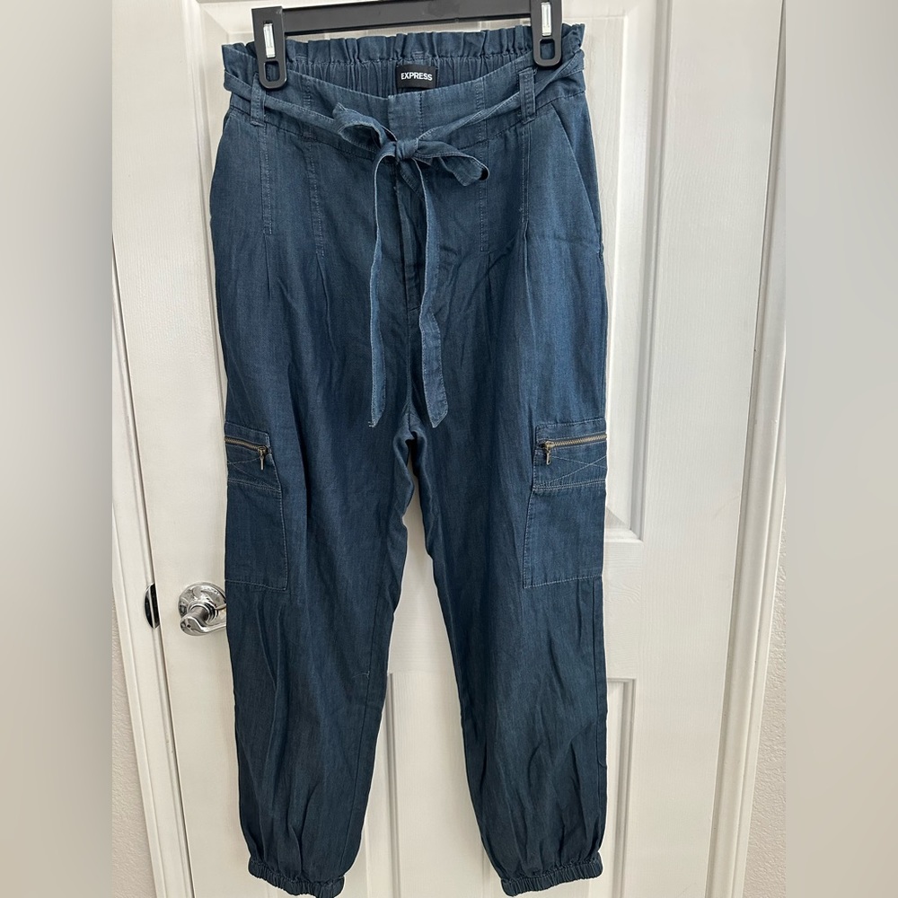Paper bag chambray cargo pants